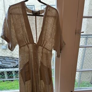 Reformation Linen Beige Button-Down Dress